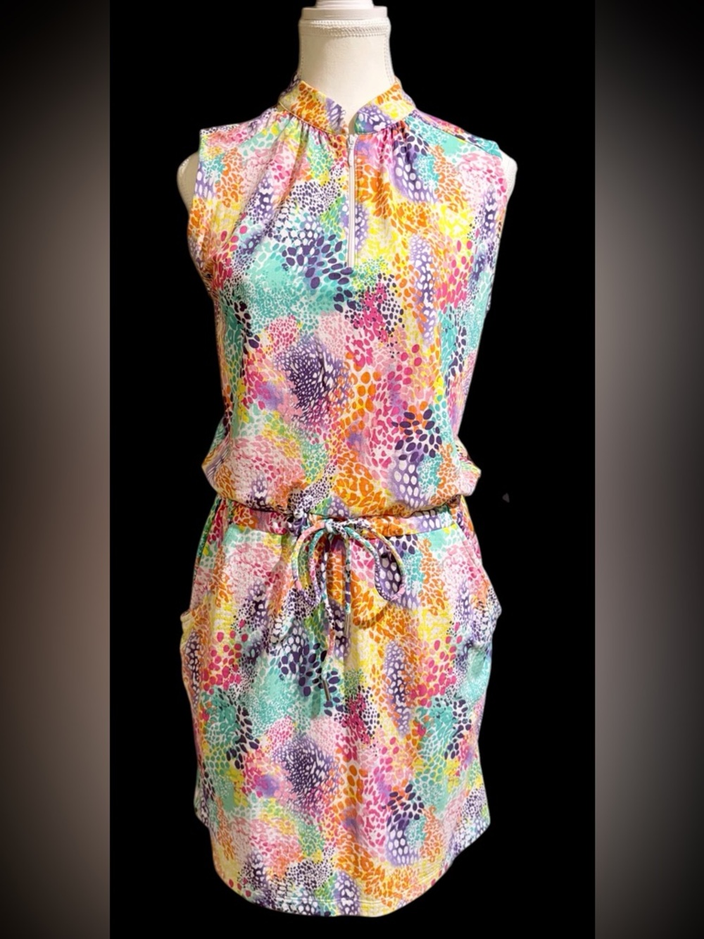 IBKUL IBCOOL Colorful Multicolor Sleeveless Mock Neck Dress